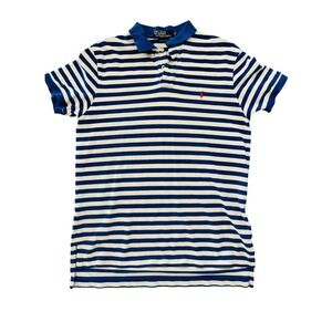 Polo Ralph Lauren Mens Large Custom Fit Striped Polo Shirt Blue White Red Pony
